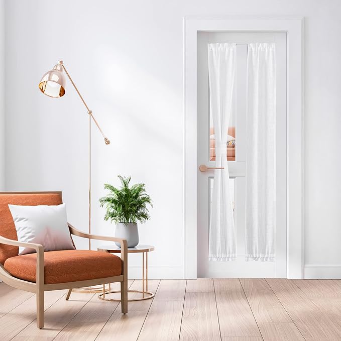 NICETOWN Door Curtains for Sliding Glass French Door, Farmhouse Linen Cutains for Kitchen Light Filtering Rod Pocket Small Window Covering with Tieback, 12" W x 72" L, White, 1 PC