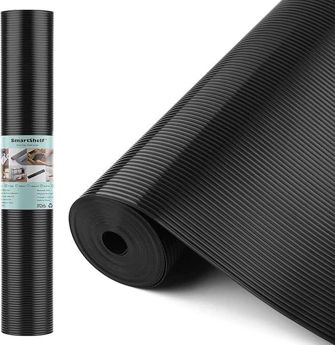 Shelf Liners for Kitchen Cabinets Non Adhesive Drawer Liner EVA Material Cupboard Mat Waterproof Refrigerator Mats Washable Fridge Liner for Cupboard and Desks Black Shelf Liner 11.8 x 236.2 Inches