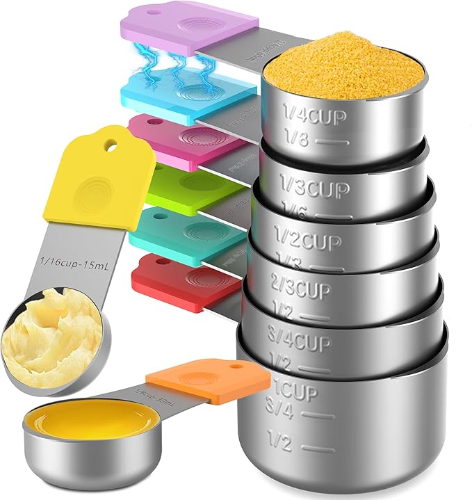 Magnetic Measuring Cups, 8 Stainless Steel Nesting Measuring Cup Set for Measuring Dry or Liquid Ingredients