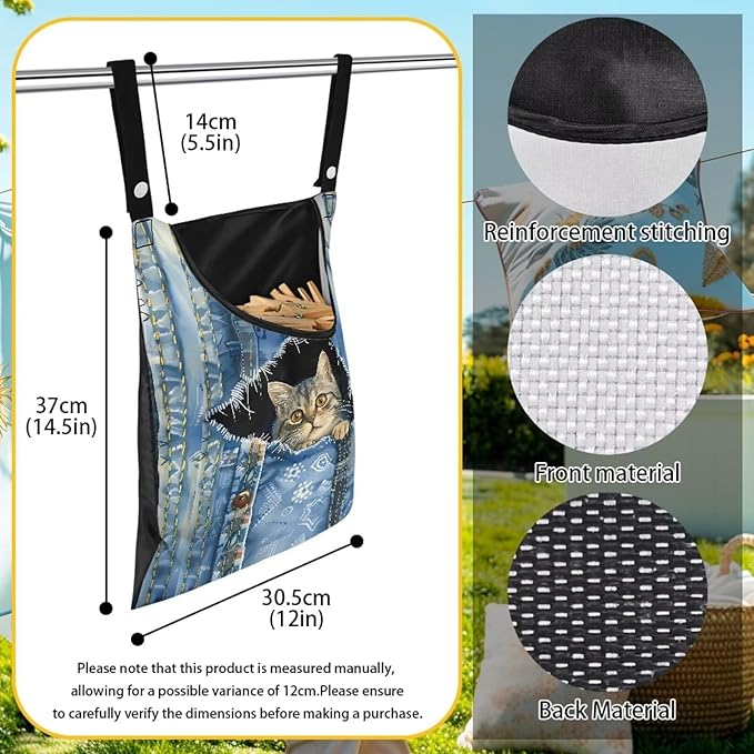 2 Pcs Clothespin Bag, Cat Pin Bag with Hanging Rope for Home Outdoor，Laundry Hanging Bag Fits Clothes Lines for Hanging Clothes Outside Balcony Bathroom Corridor Yard