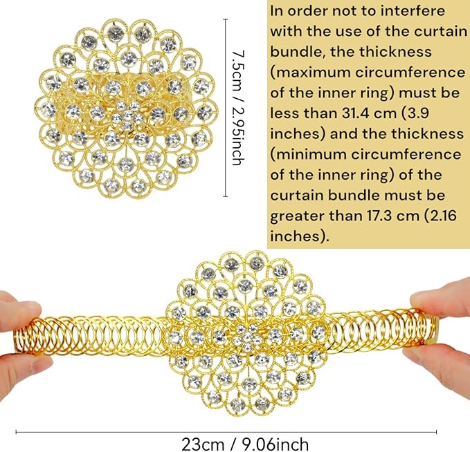 2 Pack Crystal Flower Curtain Tiebacks – Decorative Spring Wire Buckle Clips with Sparkling Rhinestone Flower Design, No Drilling, Easy Fit for Drapes & Sheers (Silver)