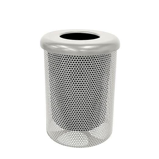 COATEDOUTDOORFURNITURE RFT-P-Gry Heavy Duty Round Trash Receptacle with Flat Top, Liner Included, 32 Gallon, Gray, Made in America