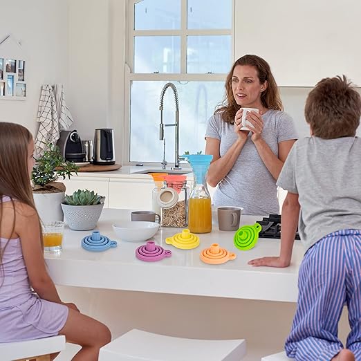 Kitchen Funnel Set 7 Pack, Collapsible Silicone Funnel for Filling Bottles, Beverage, Lab, Oil, Paint - Kitchen Gadgets Accessories Multicolor