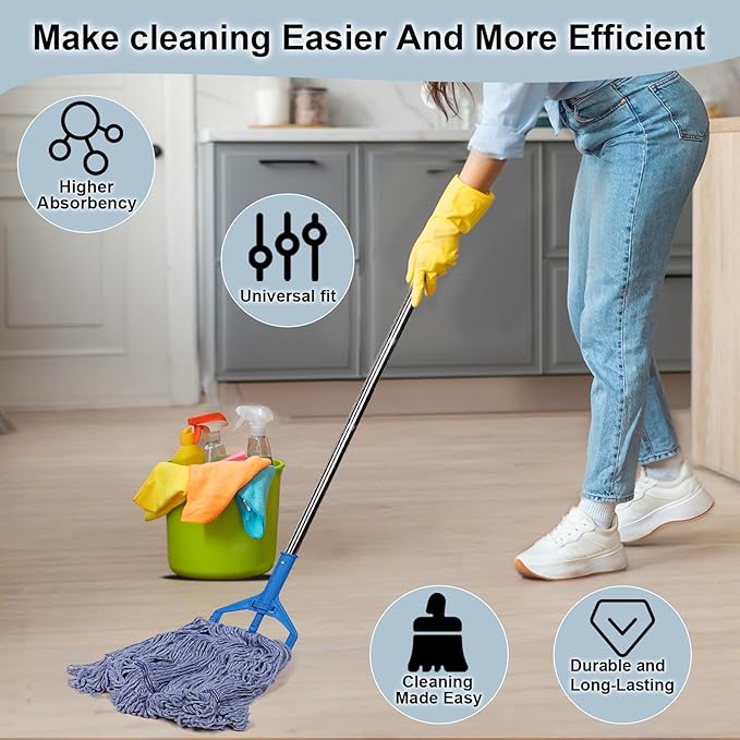 JERIA 16 Pack Heavy Duty Mop Head Replacements,String Mop Head for Commercial,Used for Home,Office and Kitchen,Washable,Reusable Mop