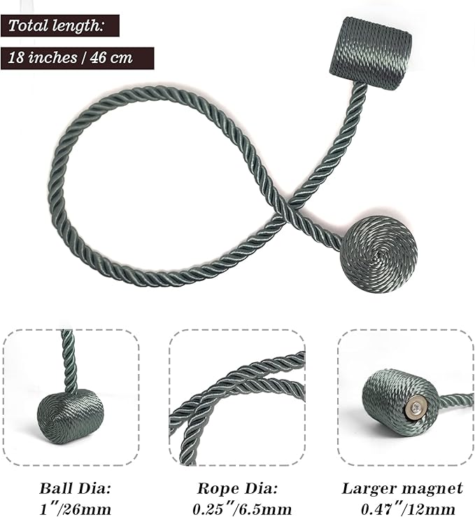 Hion Magnetic Curtain Tiebacks Gray Blue 6 Pack, Curtain Tiebacks Buckles Holdbacks Holders Hooks Clip for Home Bedroom Office Decorative Thick or Thin Curtain