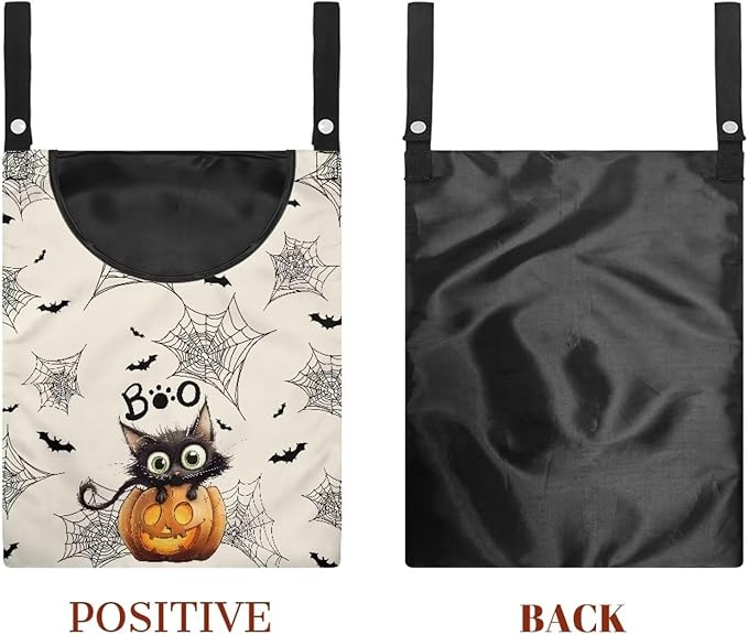 Cute Cat Space-Saving Laundry Clothespin Bag Pumpkin Waterproof Polyester Material, 2 Rope for Hanging and Effortlessly Sliding on The Clothesline Clothespin Holder for Outdoor