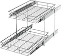 LOVMOR 2 Tier Individual Pull Out Cabinet Organizer 14" W x 18" D, Slide Out Kitchen Cabinet Storage Sliding Shelves