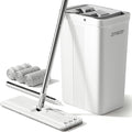 JOYMOOP Mop and Bucket with Wringer Set, White Flat Squeeze Bucket Set for Floor Cleaning, Wet Dry Wall Cleaner with Long Handle, Hardwood Floor Mop-3 Microfiber Cloths