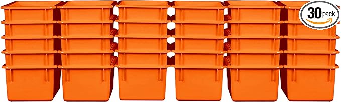 Wood Designs Cubby Storage Bin, Heavy Duty Plastic Containers for Kids Orange Cubby Tray Set of 30