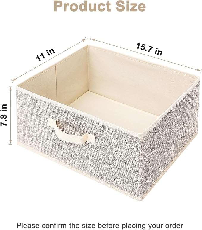 Storage Baskets, 15.7-Inch Woven Fabric Bins, Storage Cubes with Reinforced Handles, Organizer Bins for Closet Shelves, Foldable, for Toys, Clothes, Natural Beige (3PCS/Beige-15.7*11*7.8inch)