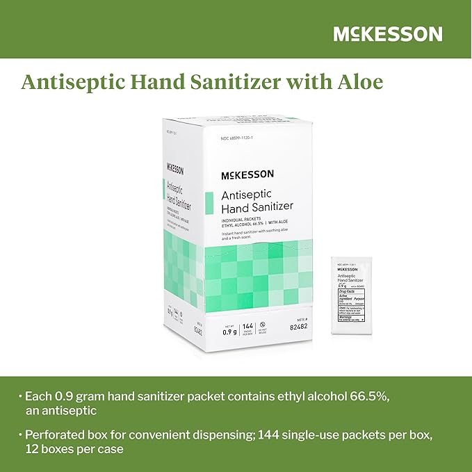 McKesson Hand Sanitizer Gel with Aloe [144 Count] Travel Size, Single Packets, Individually Wrapped Sanitizers, Ethyl Alcohol