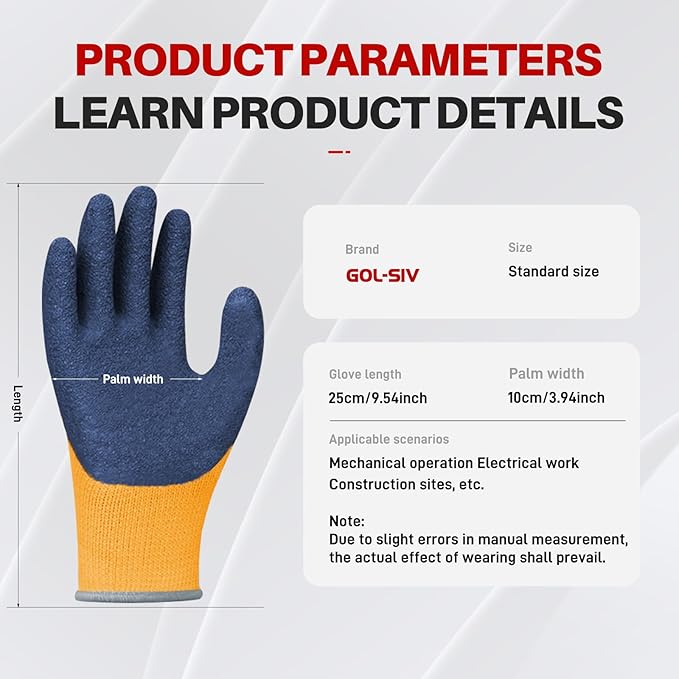 Electrical Insulated Gloves, 500V High Voltage Resistance Electrician Safety Gloves, Rubber Non Slip Work Gloves (500V|Poly-Cotton insulated, Large)