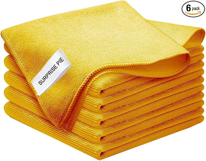 Microfiber Cloth 6Pack Cleaning Rags Absorbant Lint Free Cloth for House, Kitchen, Car, Glass, Stainless Steel, Window, Boat Cleaner-12''x 12''-Orange