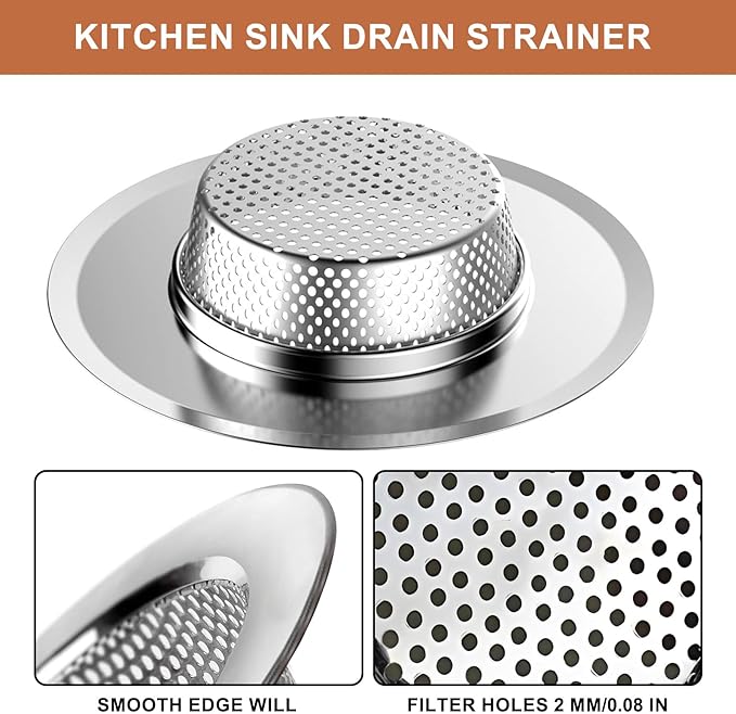 4 Pcs Stainless Steel Mesh Sink Drain Strainer, 4.5" Top / 3" Kitchen Filter Trap Basket with Large Wide Rim, Large Food Catch for Bathroom Bathtub Wash Basin Floor Drain Balcony RV Drain Hole