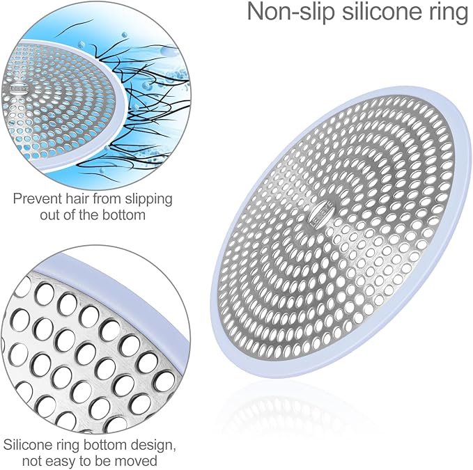 LEKEYE Shower Drain Hair Catcher | Strainer | Shower Stall Drain Cover | Bathroom Drain Protector Stainless Steel and Silicone(Light Blue)