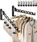 Wall Mount Coat Hanger Holder Black Clothes Drying Organizer Rack Garment Hooks Aluminium Retractable Folding Indoor Wall Mounted Hanger Space Saver for Laundry Room Bedroom Black 2 Pack with 8 Hooks