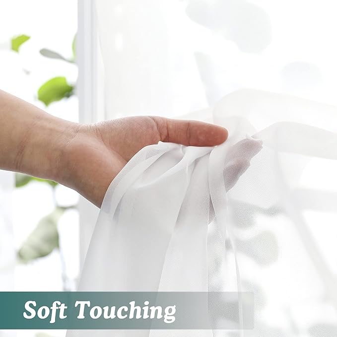 Chyhomenyc White Sheer Curtains 72 Inch Length 2 Panels, Light Filtering Top Dual Rod Pocket Voile Window Curtain Drapes for French Door, Bedroom Living and Children Room, Each 42W x 72L