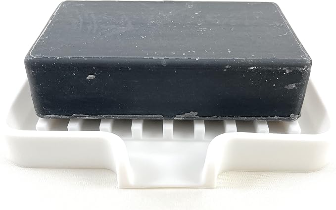 Happitasa Silicone Soap Dish Tray and Sponge Holder with Drain Chute, Pack of 2 | Bathroom and Kitchen Sink Organizer Caddy (White, 5.2"x4", 7.2 Ounces)