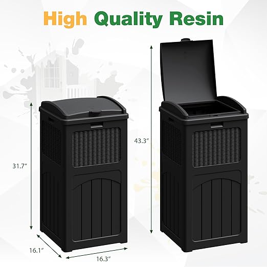 Flamaker 30 Gallon Trash Can, Resin Outdoor Garbage Can with Lid, Waterproof Hideaway Patio Waste Bins for Outside Use (2 Pack, Black)