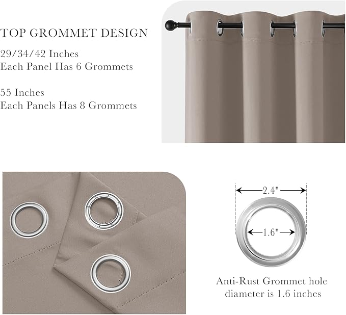PONY DANCE Blackout Curtains for RV Camper Windows, Privacy Thermal Insulated Mini Curtains & Drapes for Bedroom Bathroom Kitchen Door Window Farmhouse Cover(2 Panels, W 42 x L 36 inches, Light Taupe)