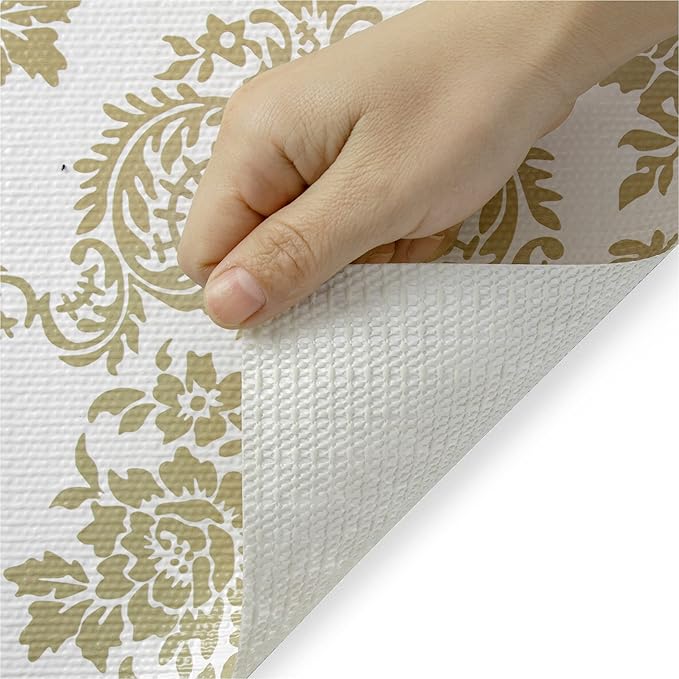 Shelf Liner for Kitchen Cabinets Non Adhesive Kitchen Drawer Liner, Waterproof Shelf Liner Durable Anti-Slip for Kitchen Cabinets Shelf Liner (Gold, 4Rolls(18x96inch))