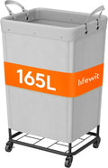 Lifewit 165L Laundry Basket with Wheels, Large Heavy Duty Commercial Rolling Laundry Hamper with Handles, Tall Steel Frame Laundry Cart for Laundry Room Bedroom Hotel Home Dorm, Sliver Gray