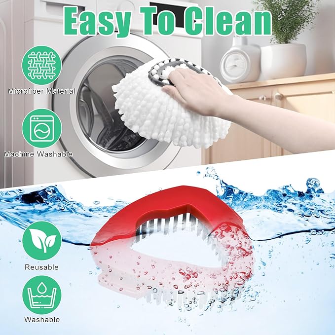 Spin Mop Heads Replacements for O Ceda EasyWring 1-Tank System, 2 Microfiber Mop Head Refills, 4-Section Iron Handle, 1 Base and 1 Scrub Brush Combo Set for Floor Cleaning