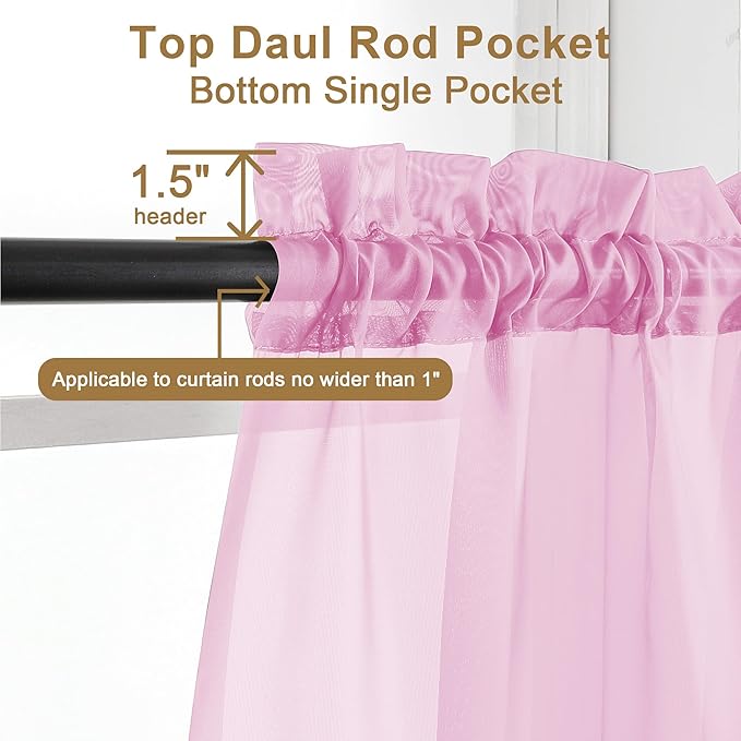 Chyhomenyc Sheer Pink Curtains 90 inches Long 2 Panels, Light Filtering Soft Airy Solid Elegant Voile Window Treatment Drapes for Bedroom Living Room Wedding Party Decor, 42 Wx90 L Inches
