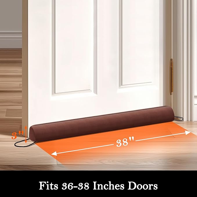 Sunolga 38" Door Draft Stopper Blocks Hot and Cold Air with Removable Washable Cover for Gaps Up to 3", All-Season Seal for Noise, Door Sweep for Bottom of Door and Window, Home Essentials, Coffee