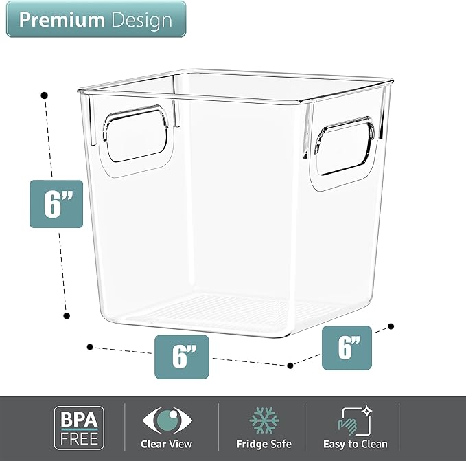 Sorbus 8 Pack Small Clear Plastic Storage Bins, Clear Organizer Bins with Handle for Kitchen, Pantry, Cabinet, Refrigerator, Craft, Toys, Clothes, Closet, Under Sink, Bathroom Organizers and Storage
