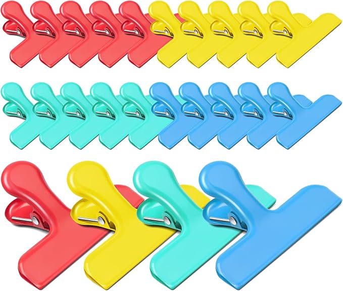24 Pack Heavy Duty Chip Clips, 3 Inch Stainless Steel Bag Clip, Colorful Food Clips Sealing Clip Set for Coffee Bags, Snacks, Kitchen Storage