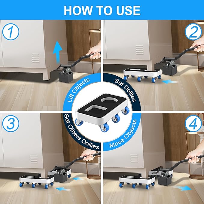 Furniture Dolly with Dual Groove Design: Furniture Sliders with 6 Wheels - for Various Types of Furniture Legs - for Moving Heavy Duty Sofa Bed - Load Capacity Up to 950lb