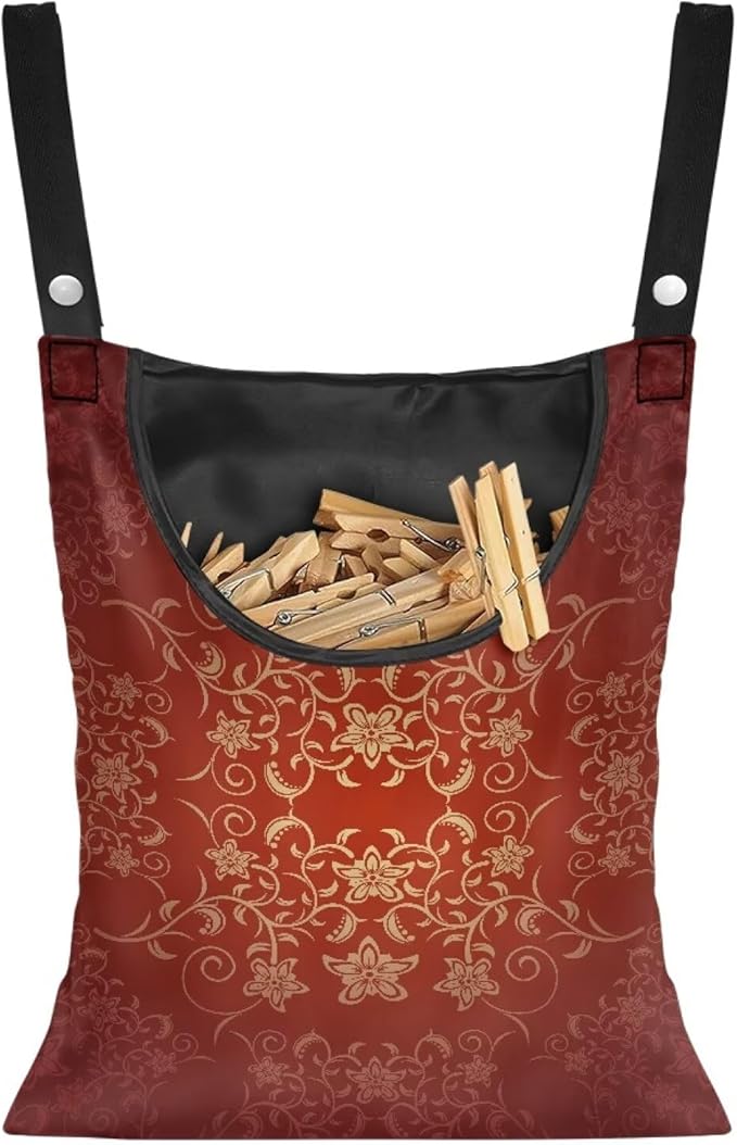 Home Outdoor Clothespin Holder - Windproof & Water Resistant Storage Bag - Commercial Quality Hanging Organizer for Laundry Businesses Classic Flower Pattern Print 14.5x12in