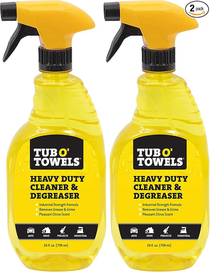 Tub O' Towels Heavy Duty Cleaner and Degreaser Spray Helps in Removing Oil Tar Paint Dirt Caulk Grease Grime Gunk Epoxies, Industrial Strength, Home & Auto, Made In USA, Citrus Scent, 24oz, 2-Pack