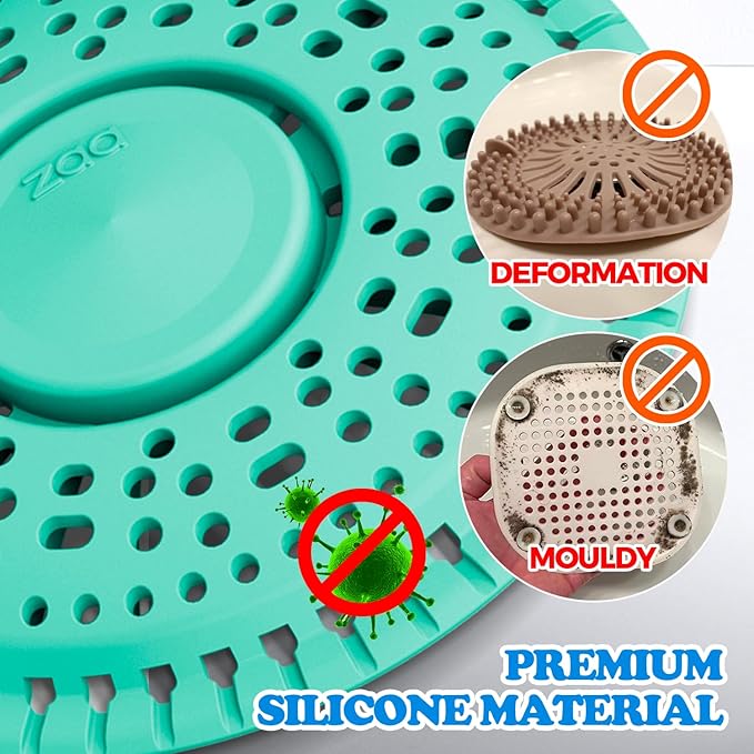 zaa Shower Drain Hair Catcher, 2 Pack Premium Silicone Drain Protector & Shower Drain Cover for Regular Drains of Shower Room and Bathroom, Mint