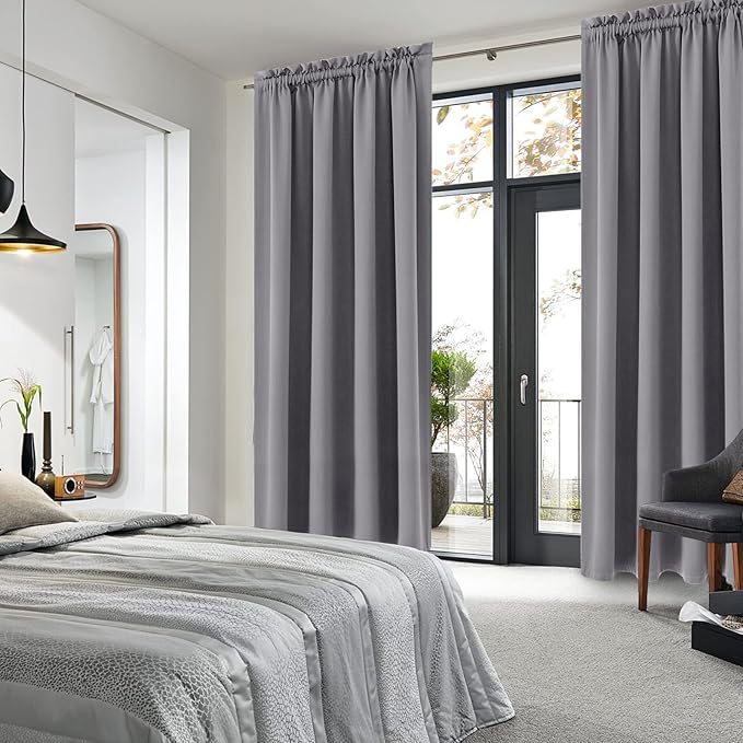 DWCN Grey Blackout Curtains for Bedroom, Thermal Insulated Energy Saving Room Darkening Curtains for Living Room (W60 x L84 inch, Set of 2 Panels, Top of Rod Pocket)