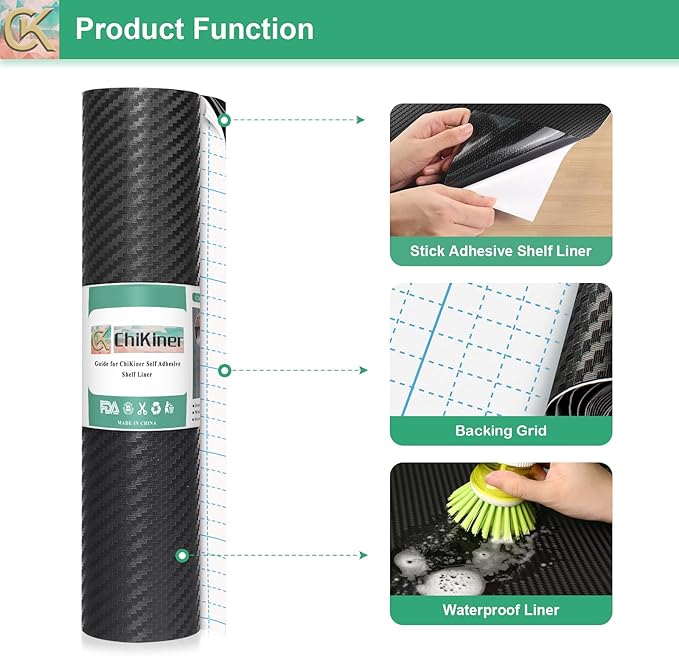 Self-Adhesive Shelf Liner Kitchen Liner, Waterproof Backed Paper Easy Peel and Stick Contact Liner Without Residue for Decor Your Desk Surface, Kitchen Countertops (Black, 23.6 x 393.7 inches)