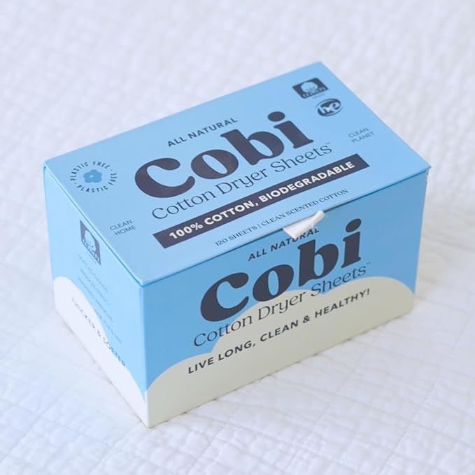 Cobi Biodegradable Non-Toxic Dryer Sheets – Naturally Scented Cotton Dryer Sheets – Eco-Friendly, Plant-Based, Plastic-Free – 120 Count