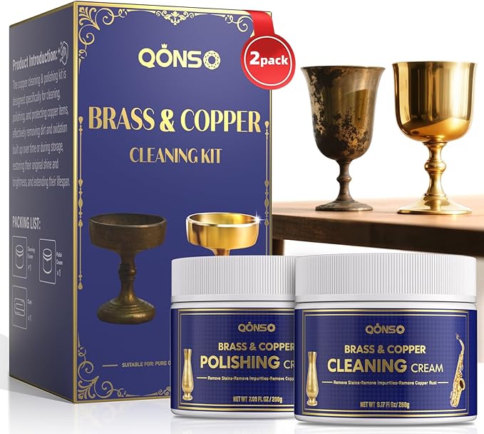 Brass Polish Copper Cream Cleaner Kit - Instant Polishing Cream And Protective Tarnish Removal, Metal Cleaner And Brightener For Antiques, Music Instruments, Copper Kettle And Sinks