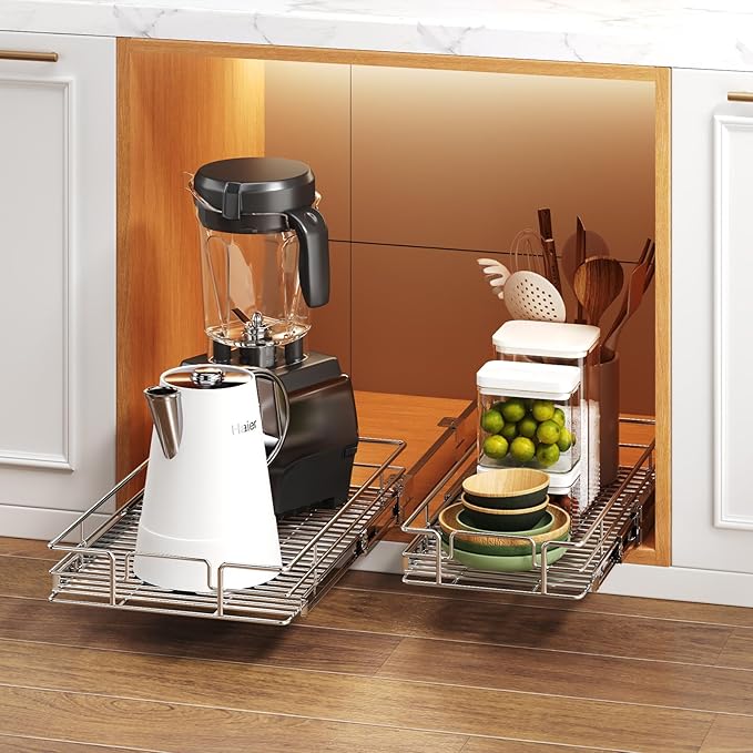 Pull Out Cabinet Organizer 5½" W x 21½" D, Heavy Duty Cabinet Pull Out Shelves, Slide Out Drawers Organization for Kitchen Cabinets Bathroom