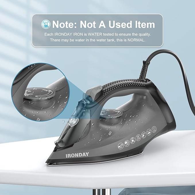 Steam Iron for Clothes, 1800W with 20.28oz Water Tank,Ceramic Soleplate,3-Way Auto-Off, 20s Fast Heat-up,Burst of Steam, Precision Tip,Self-Clean, Anti-Calc, Vertical Steamer for All Fabrics