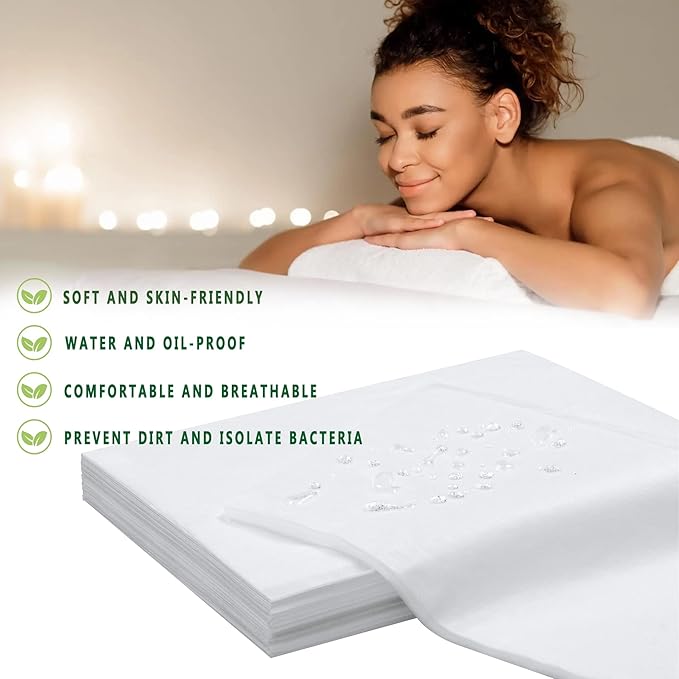 400 Pcs Disposable Bed Sheets for Massage Table 31" x 71" Massage Table Sheet Soft Non Woven Bed Cover Breathable for SPA Massage Beauty Tattoos(White)