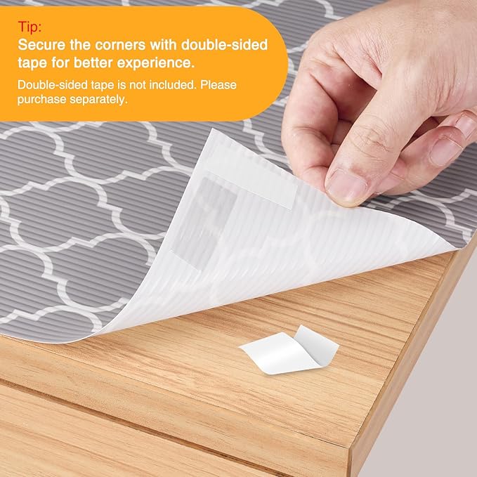 Glotoch Shelf Liners for Kitchen Cabinets 17.5x360 Inch Non Adhesive Drawer Liners for Kitchen,Non Slip Shelf Liner Waterproof Contact Paper for Cabinets and Drawers, Pantry, EVA Wire Shelf Liner,Gray