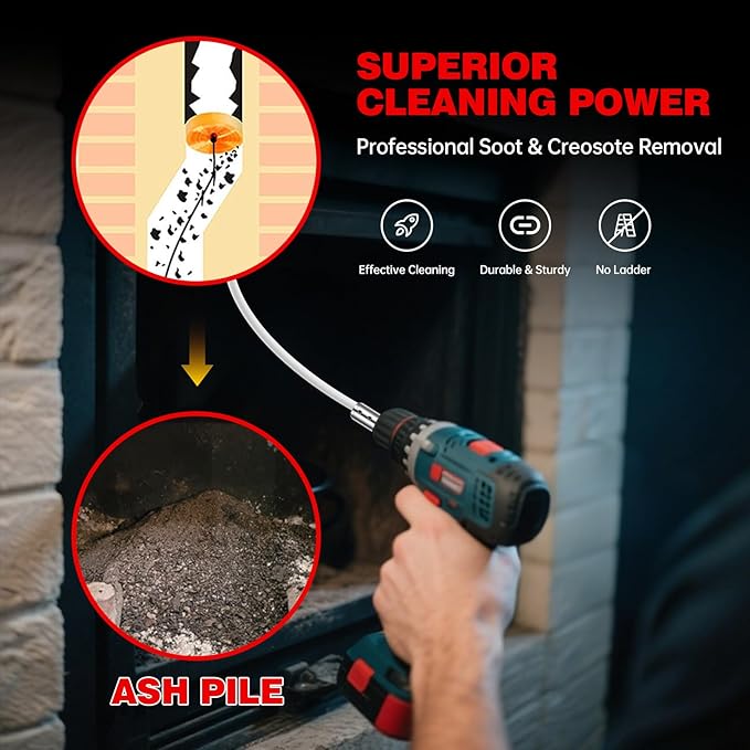39 Feet Chimney Sweep Kit, Chrome Button Locking System, Chimney Cleaning Kit, Chimney Brush, Chimney Cleaning Tool, Chimney Cleaning System with 12 Flexible Chimney Rods