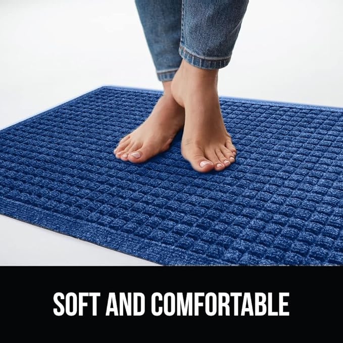 GORILLA GRIP Front Door Mat, 35x23, Indoor Outdoor Ultra Absorbent HydroAbsorb Doormat, Absorbs Up to 5.7 Cups of Water, Stain and Fade Resistant, Rubber Backing Doormats, Captures Dirt, Blue