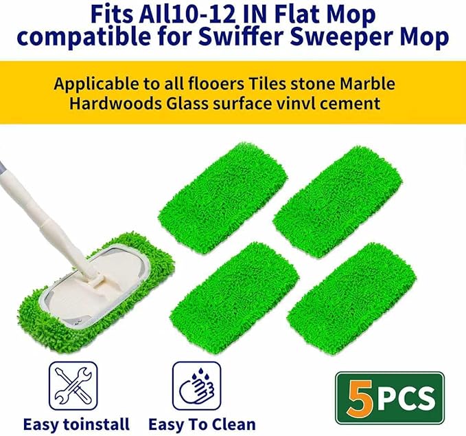 5 Pack Wet Mop Pads Refills for Swiffer Sweeper Mop Microfiber Reusable Replacement Mopping Pad for Surface Hardwood Floor Cleaning Mops Pads