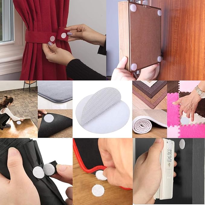 BRAVESHINE Adhesive Stickers- Removable Heavy-Weight Round Sticky Tapes Wall Mounting Tapes White Hook and Loop Tape for Home or Office Use -12 Sets,2 Inch