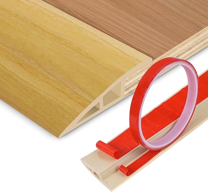Floor Transition Strip Vinyl Door Threshold Ramp Self Adhesive Carpet Edging Strip Doorway Edge Trim, Overlap Edge Reducer for Laminate Carpet, Floor, Tile (Raw Wood Grain, 3/5" to 4/5", 3.3Ft)