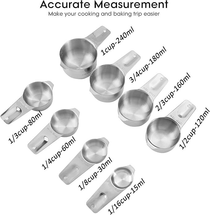 8 Pcs Stainless Steel Measuring Cups Set, Kitchen Measuring Cup for Cooking and Baking