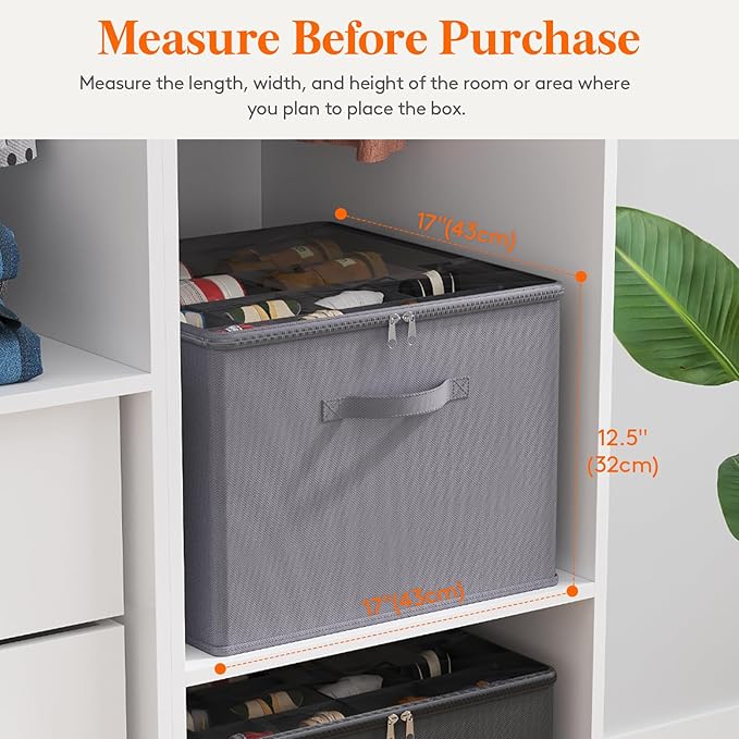 Lifewit Shoe Storage Organizer for Closet Fits 12-16 Pairs, Fabric Large Shoe Box Storage Containers with Clear Cover, Foldable Bins Fit for Boots Heels Sneakers 17"(L) x 17"(W) x 12.5"(H) 1 Pack Gray
